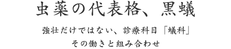 虫薬の代表格、黒蟻｜強壮だけではない、診療科目「蟻科」 その働きと組み合わせ